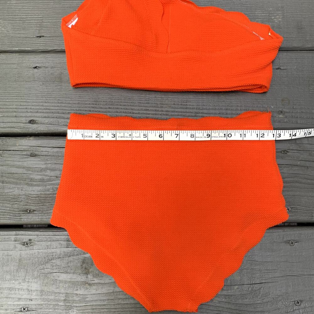 Zaful High Waisted Scalloped One Shoulder Bikini Set - Bright Orange Size 2 - Picture 4 of 11